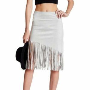 BB DAKOTA asymmetrical FRINGE SKIRT faux suede gray sz 6
